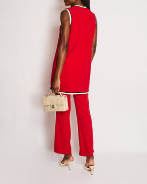 Gucci Red Shift Tunic and Matching Straight-Leg Trousers Set with White and Navy Side Stripe Size IT 40/42 (UK 8/10)