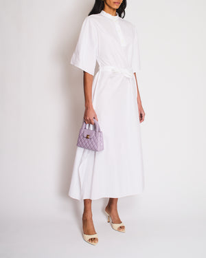 Hermes White Printed Midi Shirt Dress with Tie Belt Size FR 38 (UK 10)