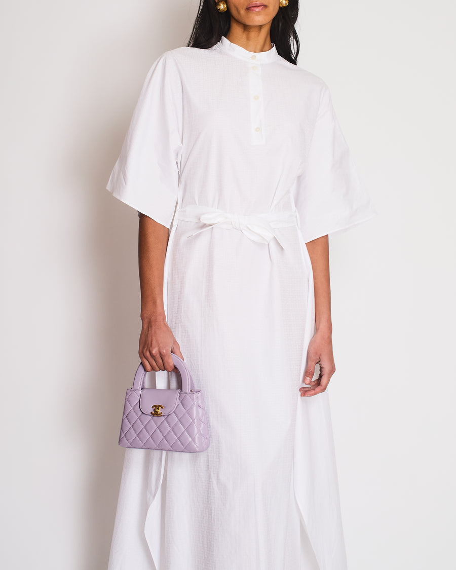 Hermes White Printed Midi Shirt Dress with Tie Belt Size FR 38 (UK 10)