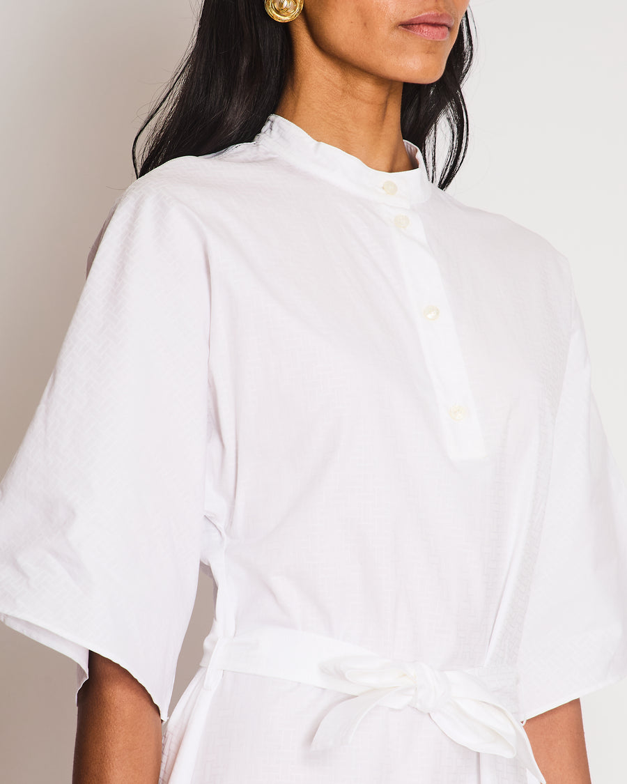 Hermes White Printed Midi Shirt Dress with Tie Belt Size FR 38 (UK 10)