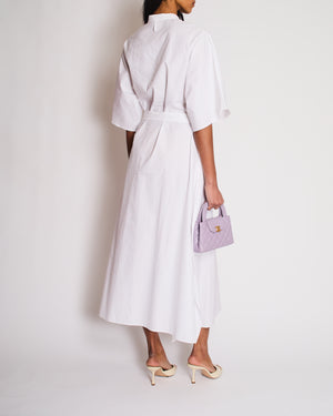 Hermes White Printed Midi Shirt Dress with Tie Belt Size FR 38 (UK 10)