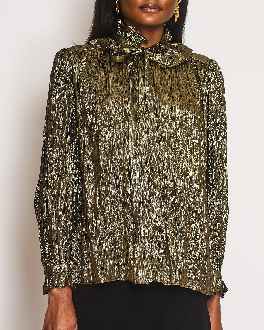 Chloé Gold and Black Lame Shirt with Tie Detail on the Collar Size FR 38 (UK 10)