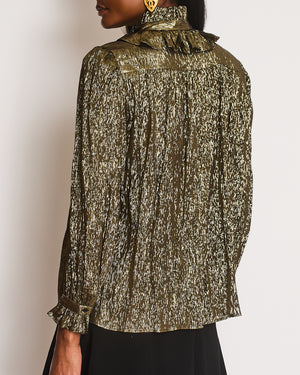 Chloé Gold and Black Lame Shirt with Tie Detail on the Collar Size FR 38 (UK 10)