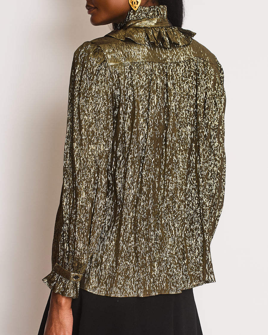 Chloé Gold and Black Lame Shirt with Tie Detail on the Collar Size FR 38 (UK 10)