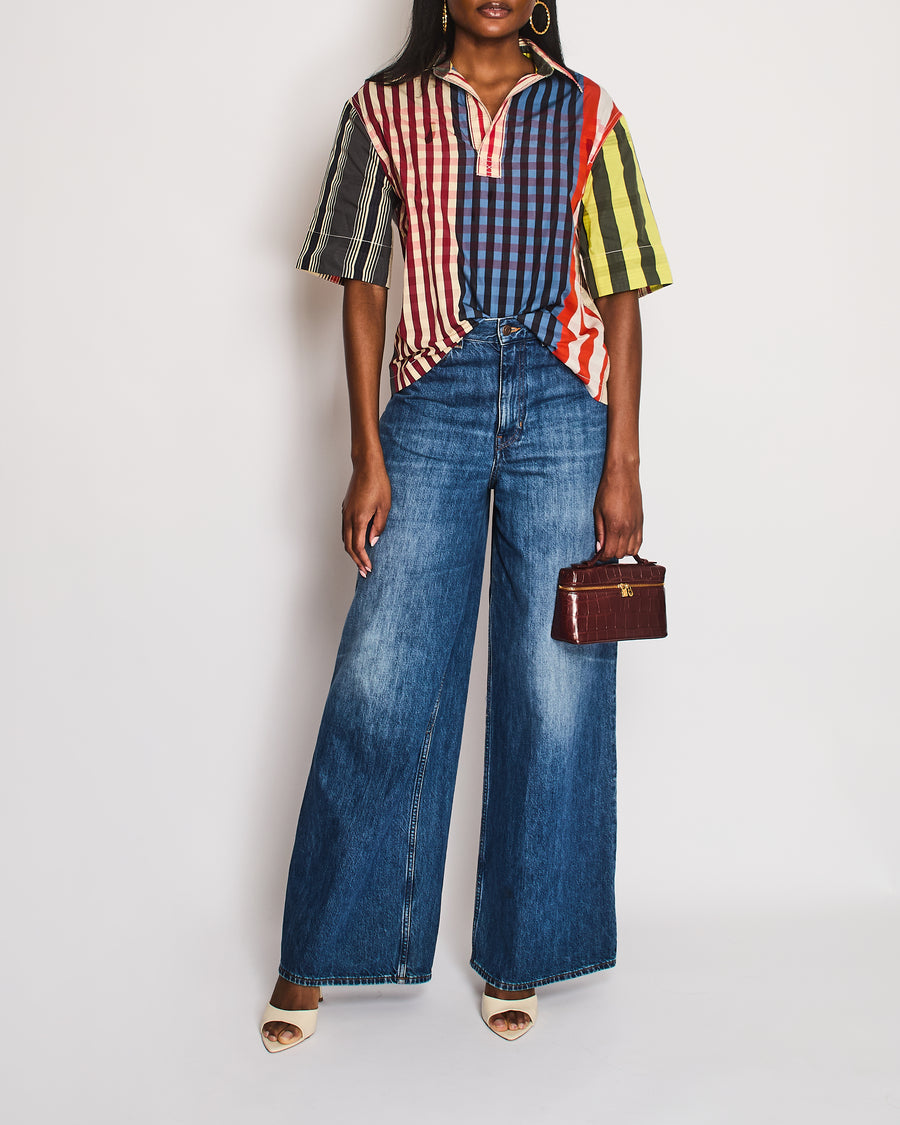 Bottega Veneta Red, Blue, Yellow, and Green Collared Boxy Shirt Size IT 36 (UK 4)