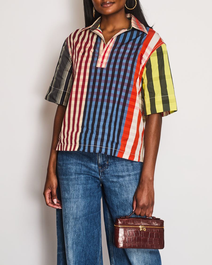 Bottega Veneta Red, Blue, Yellow, and Green Collared Boxy Shirt Size IT 36 (UK 4)