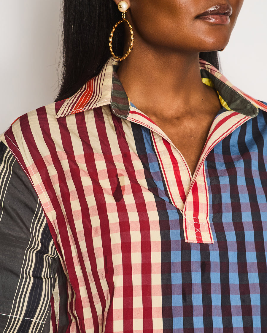 Bottega Veneta Red, Blue, Yellow, and Green Collared Boxy Shirt Size IT 36 (UK 4)