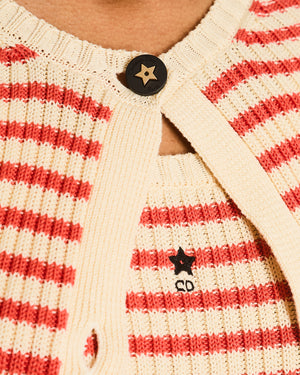 Christian Dior Cream and Coral Striped Cardigan and Vest Set with Star Logo Size FR 38 (UK 10)