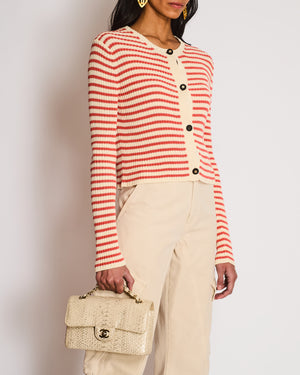 Christian Dior Cream and Coral Striped Cardigan and Vest Set with Star Logo Size FR 38 (UK 10)