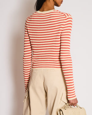 Christian Dior Cream and Coral Striped Cardigan and Vest Set with Star Logo Size FR 38 (UK 10)