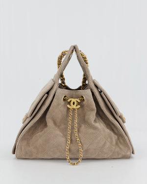*HOT* Chanel 25 Small Handbag in Greige Suede with Gold Hardware