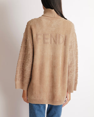 Fendi Beige Towelling FF Logo High Neck Mohair Jumper Size IT 42 (UK 10) RRP £,1,400