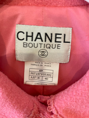 Chanel SS/97 Vintage Candy Pink Tweed Jacket with Collar Detail and Gold CC Buttons FR 40 (UK 12)