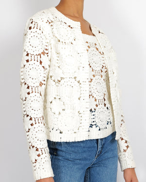 Elie Saab White Crochet Cardigan and Top Set Size FR 36 (UK 8)