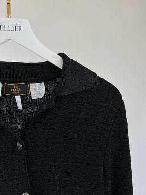 Fendi Black Knitted Shimmer FF Motif Long Sleeve Shirt IT 42 (UK 12)