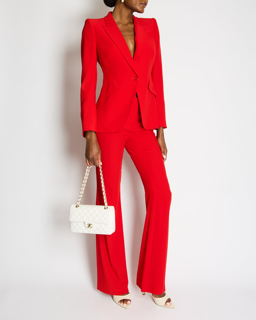 Alexander McQueen Red Blazer Jacket and Matching Trousers Set with Red Button Details Size IT 42/44 (UK 10/12)