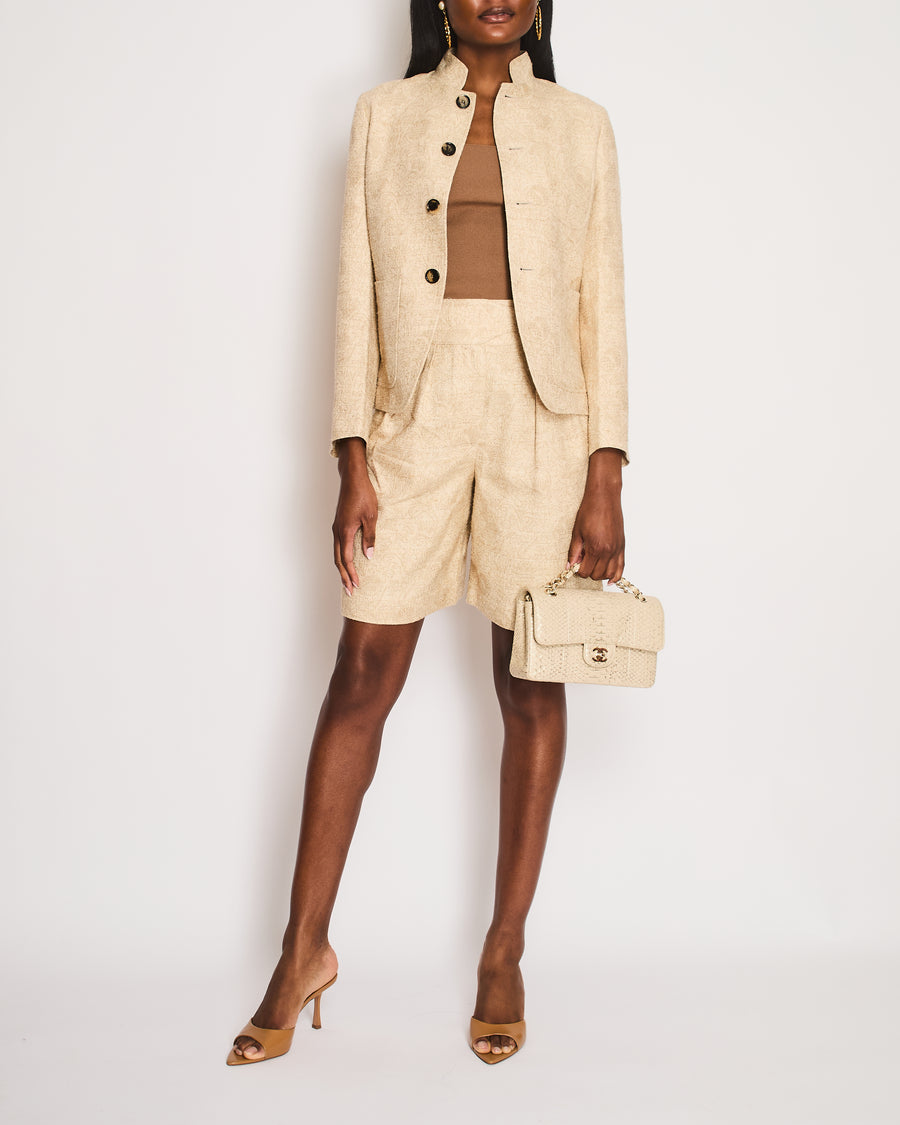 Loro Piana Beige Spagna Jacket with Matching High-Waisted Shorts Size IT 38 (UK 6)
