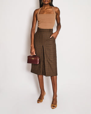 Saint Laurent Brown Houndstooth Pleated Culottes Size FR 36 (UK 8)