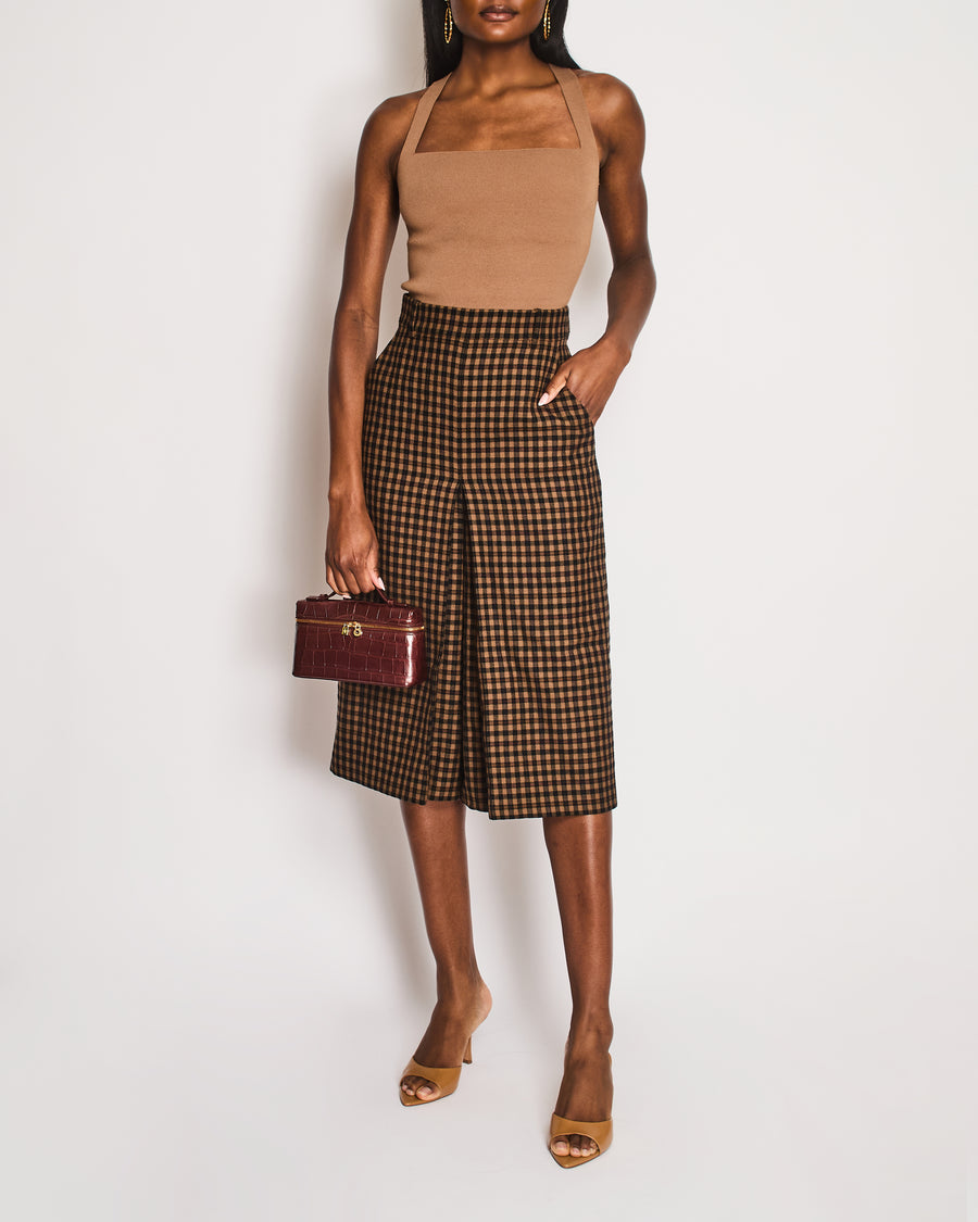 Saint Laurent Brown Houndstooth Pleated Culottes Size FR 36 (UK 8)