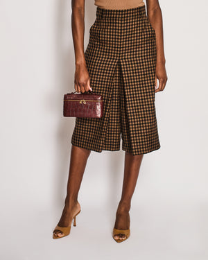 Saint Laurent Brown Houndstooth Pleated Culottes Size FR 36 (UK 8)