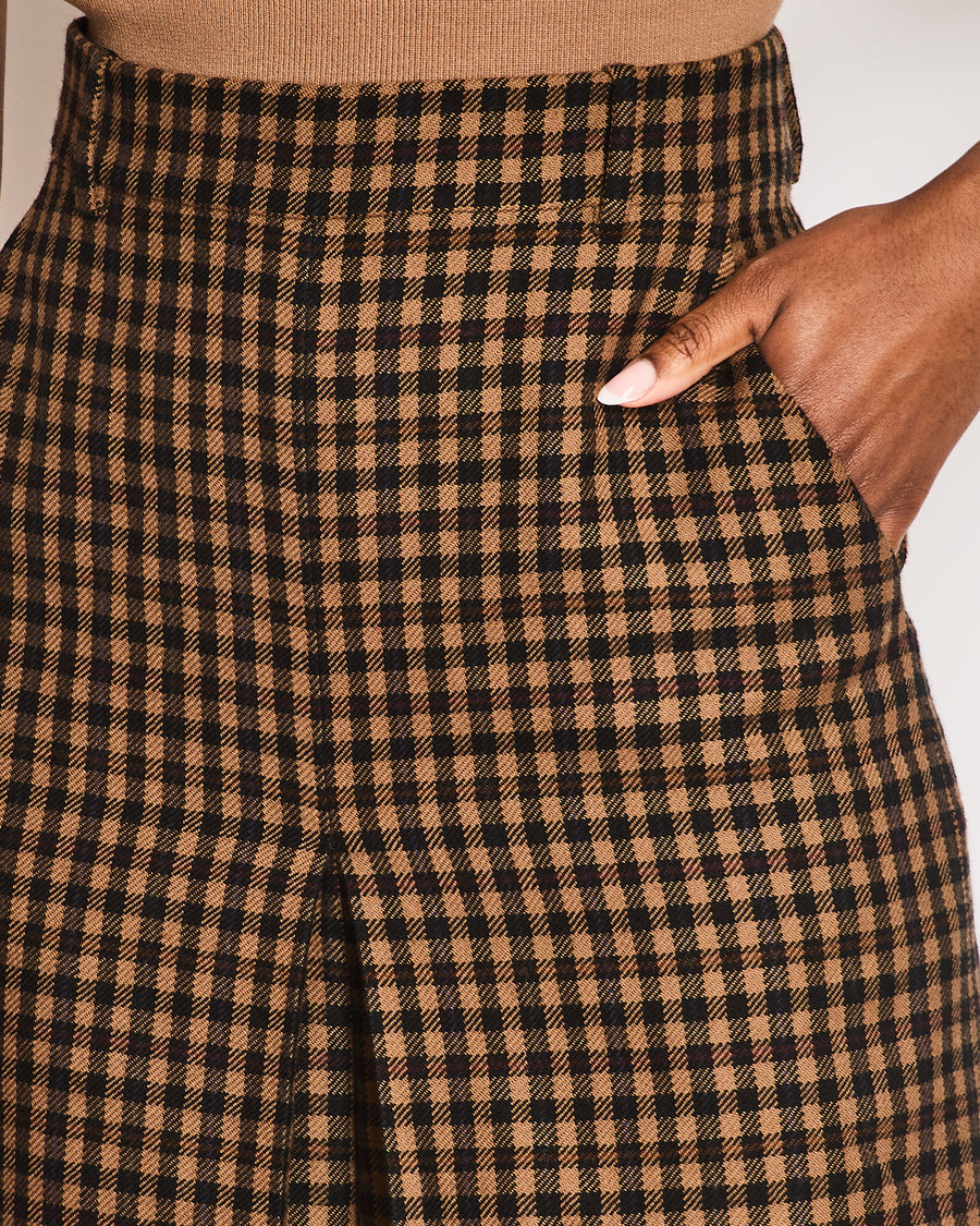 Saint Laurent Brown Houndstooth Pleated Culottes Size FR 36 (UK 8)