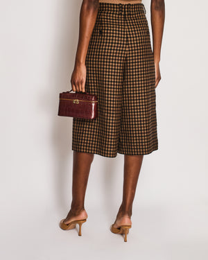 Saint Laurent Brown Houndstooth Pleated Culottes Size FR 36 (UK 8)