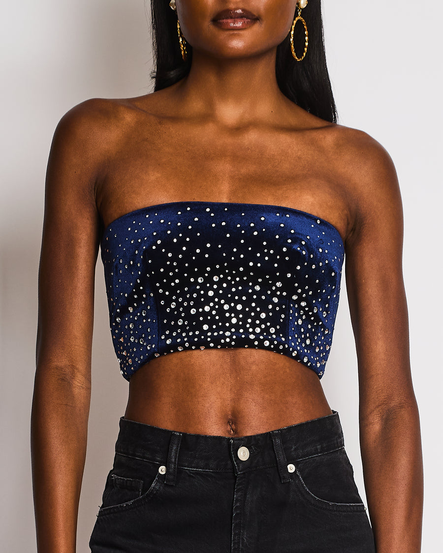 Alex Perry Navy Velours Bandeau Top with Crystal Embellishments Size UK 6 RRP £850