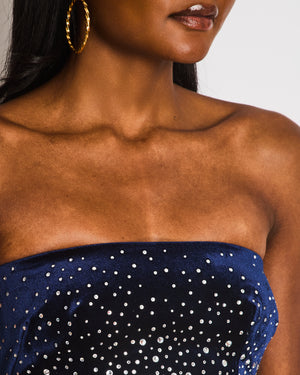 Alex Perry Navy Velours Bandeau Top with Crystal Embellishments Size UK 6 RRP £850