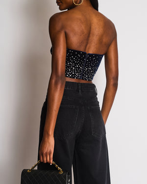 Alex Perry Navy Velours Bandeau Top with Crystal Embellishments Size UK 6 RRP £850