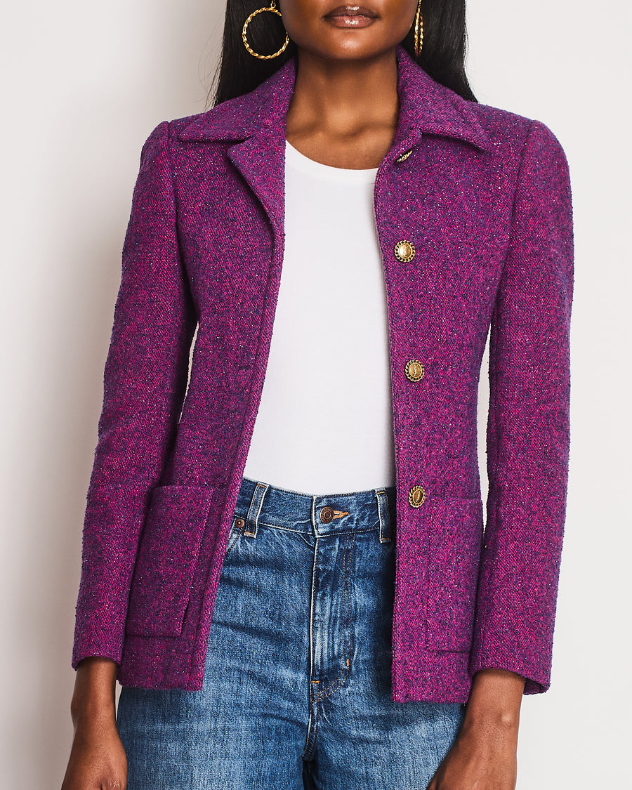 Saint Laurent Purple Single Breasted Jacket with "YSL" Button Detail Size FR 40 (UK 12)