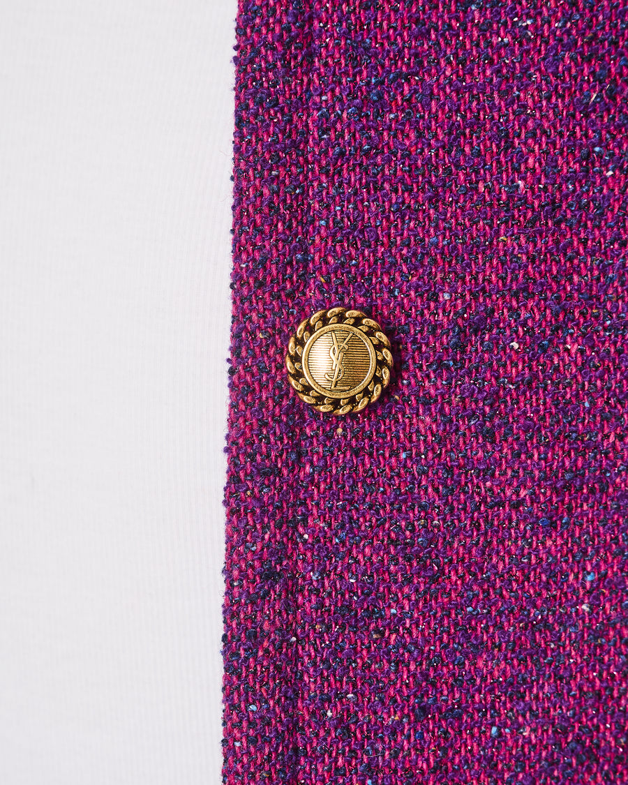 Saint Laurent Purple Single Breasted Jacket with "YSL" Button Detail Size FR 40 (UK 12)