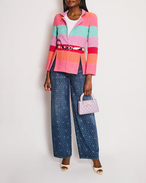 Chanel Cruise 2016 Multi-Coloured Tweed Jacket With Matching Rushed Silk Belt Size FR 36 (UK 8)