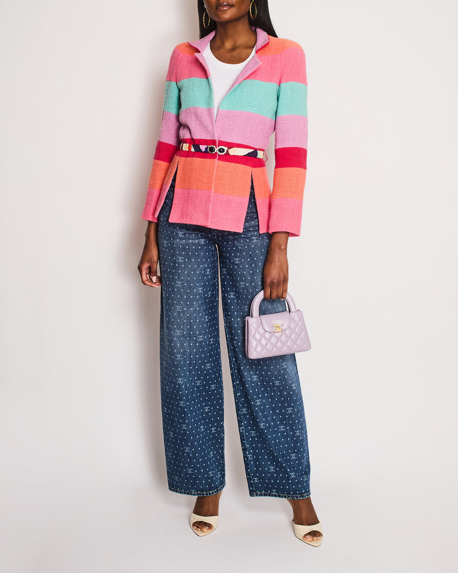 Chanel Cruise 2016 Multi-Coloured Tweed Jacket With Matching Rushed Silk Belt Size FR 36 (UK 8)