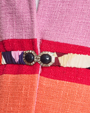 Chanel Cruise 2016 Multi-Coloured Tweed Jacket With Matching Rushed Silk Belt Size FR 36 (UK 8)