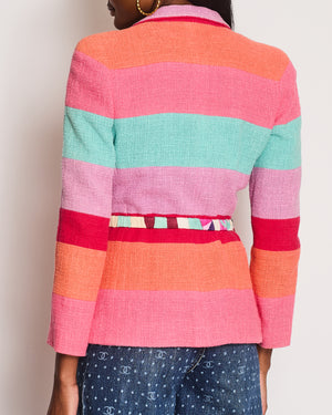 Chanel Cruise 2016 Multi-Coloured Tweed Jacket With Matching Rushed Silk Belt Size FR 36 (UK 8)