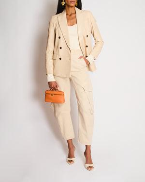 Brunello Cucinelli Cream Double Breasted Leather Blazer Size IT 38 (UK 6)