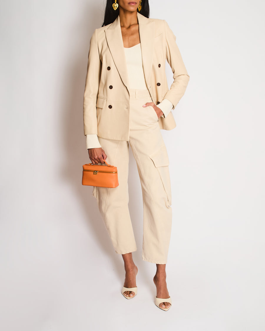 Brunello Cucinelli Cream Double Breasted Leather Blazer Size IT 38 (UK 6)