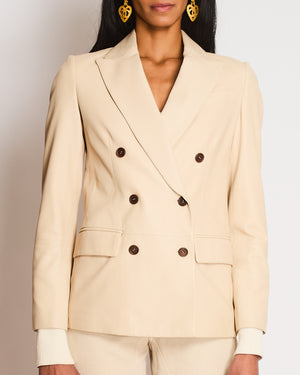 Brunello Cucinelli Cream Double Breasted Leather Blazer Size IT 38 (UK 6)