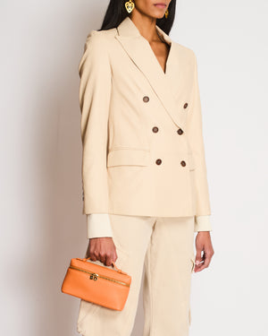 Brunello Cucinelli Cream Double Breasted Leather Blazer Size IT 38 (UK 6)