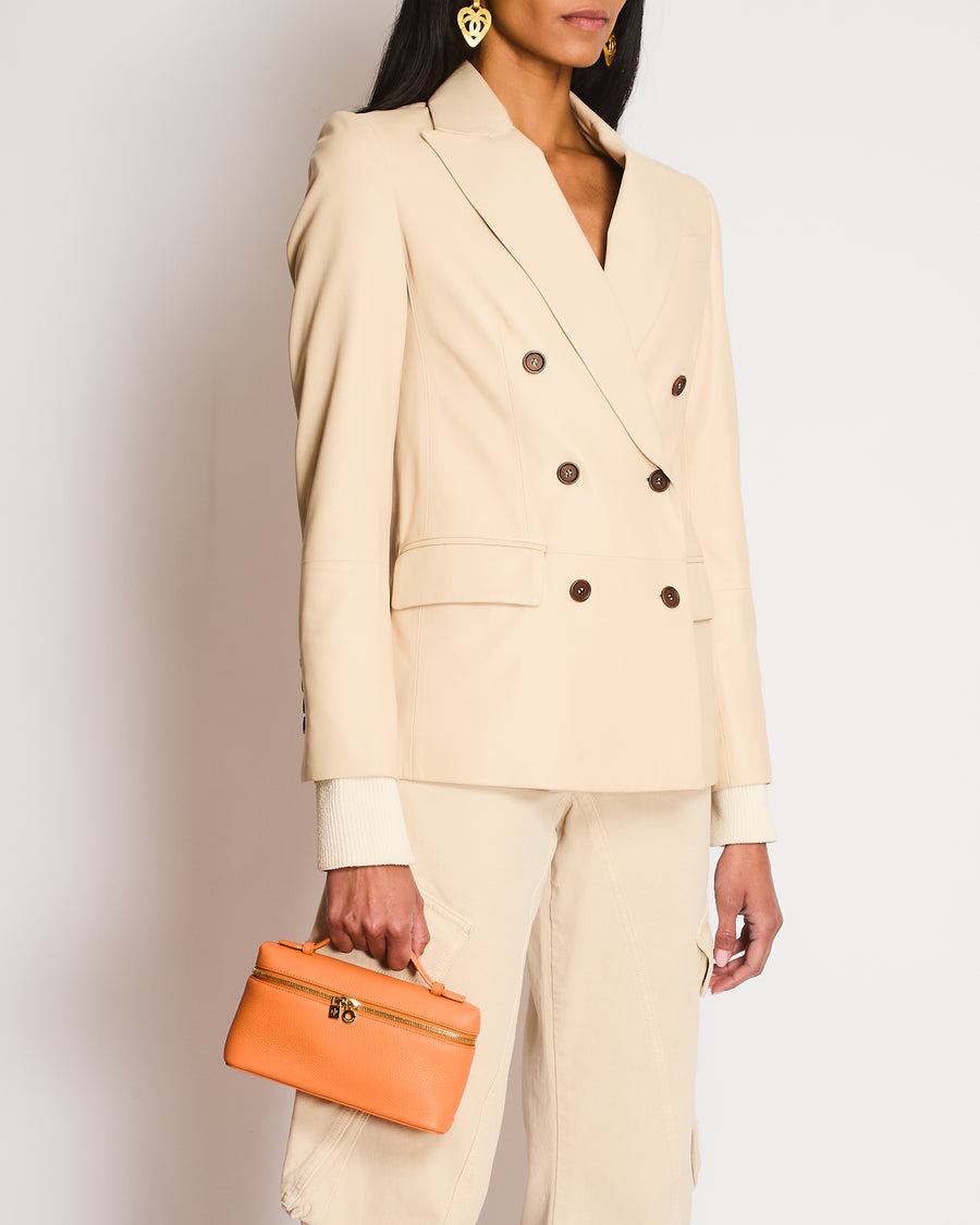 Brunello Cucinelli Cream Double Breasted Leather Blazer Size IT 38 (UK 6)