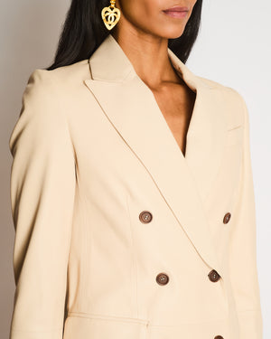 Brunello Cucinelli Cream Double Breasted Leather Blazer Size IT 38 (UK 6)