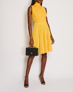 Prada Yellow High Neck Sleeveless Dress with Logo and Pleated Detail Size IT 38 (UK 6)