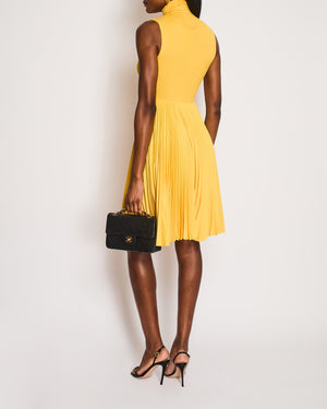 Prada Yellow High Neck Sleeveless Dress with Logo and Pleated Detail Size IT 38 (UK 6)