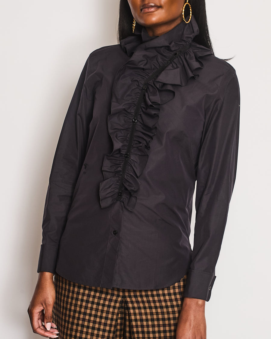 Christian Dior Black Poplin Shirt With Detachable Ruffle Collar Size FR 34 (UK 6)