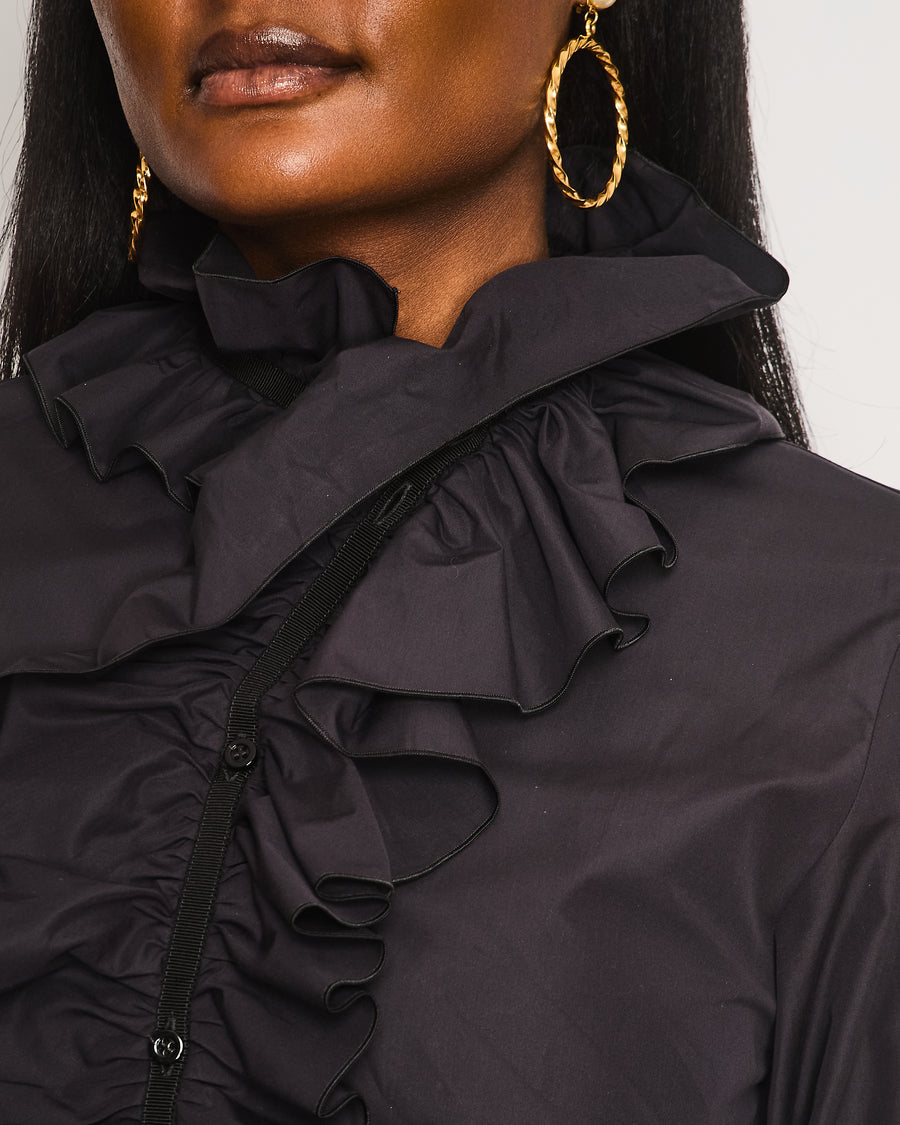Christian Dior Black Poplin Shirt With Detachable Ruffle Collar Size FR 34 (UK 6)
