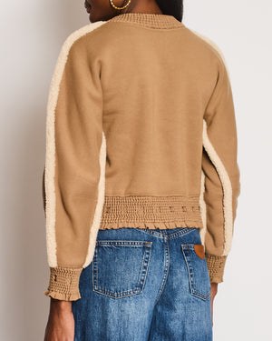 Chanel 24K Beige Cotton With CC Logo Shearling Details Jumper With Rushed CC Trim Details Size FR 36 (UK 8)