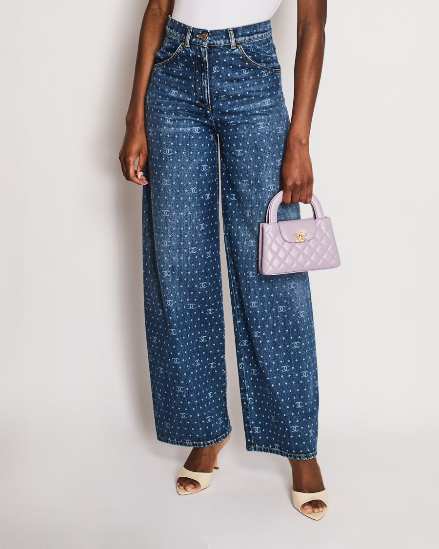 Chanel 23/A Blue Wide Leg High-Rise CC Denim Jeans Size FR 34 (UK 6)