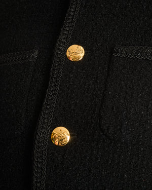 Celine Tweed Black  Collarless Button Down Cropped Jacket Size FR 36 (UK 8)