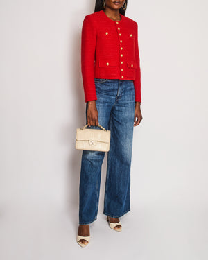 Celine Tweed Red Collarless Button Down Jacket Size FR 36 (UK 8)