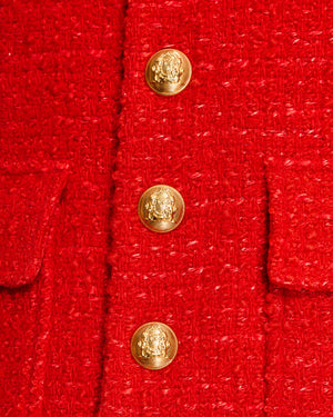 Celine Tweed Red Collarless Button Down Jacket Size FR 36 (UK 8)